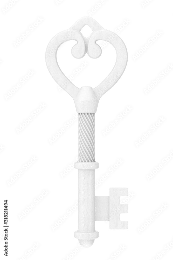 White Antique Retro Old Key in Clay Style. 3d Rendering White Antique Retro Old Key in Clay Style. 3d Rendering