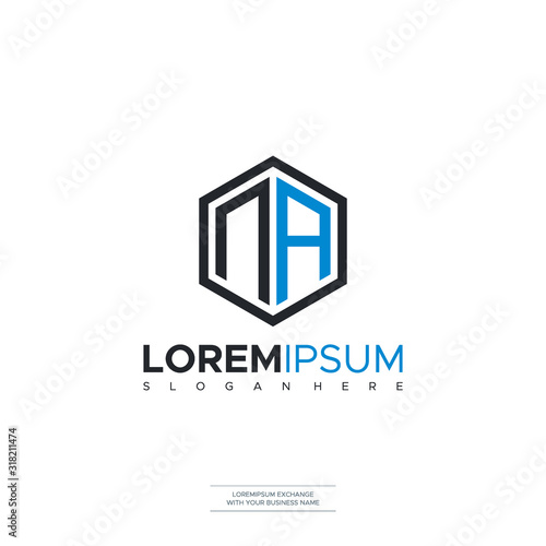 Free Download Initial letter NA Polygon, minimalist line art monogram hexagon logo, black and blue color - GFXLoad