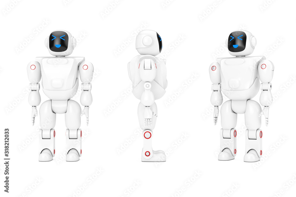 Fototapeta premium White Futuristic Cartoon Toy Robot. 3d Rendering