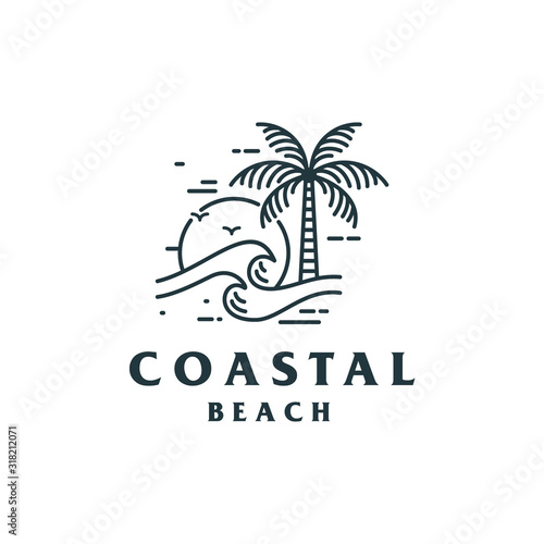 Wallpaper Mural Palm Tree Beach Island with Wave Lineart Logo Design Torontodigital.ca