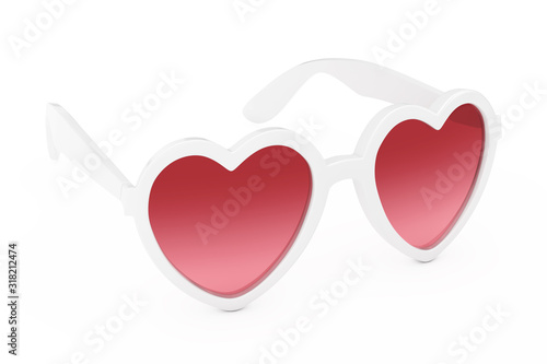 White Beach Sunglasses in Heart Shape with Pink Glasses. 3d Rendering