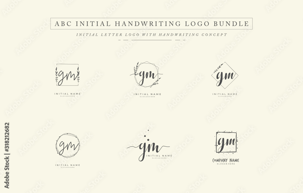 Initial letter G M GM bundle for identity and logo. Vector logo template with handwriting and signature style.
