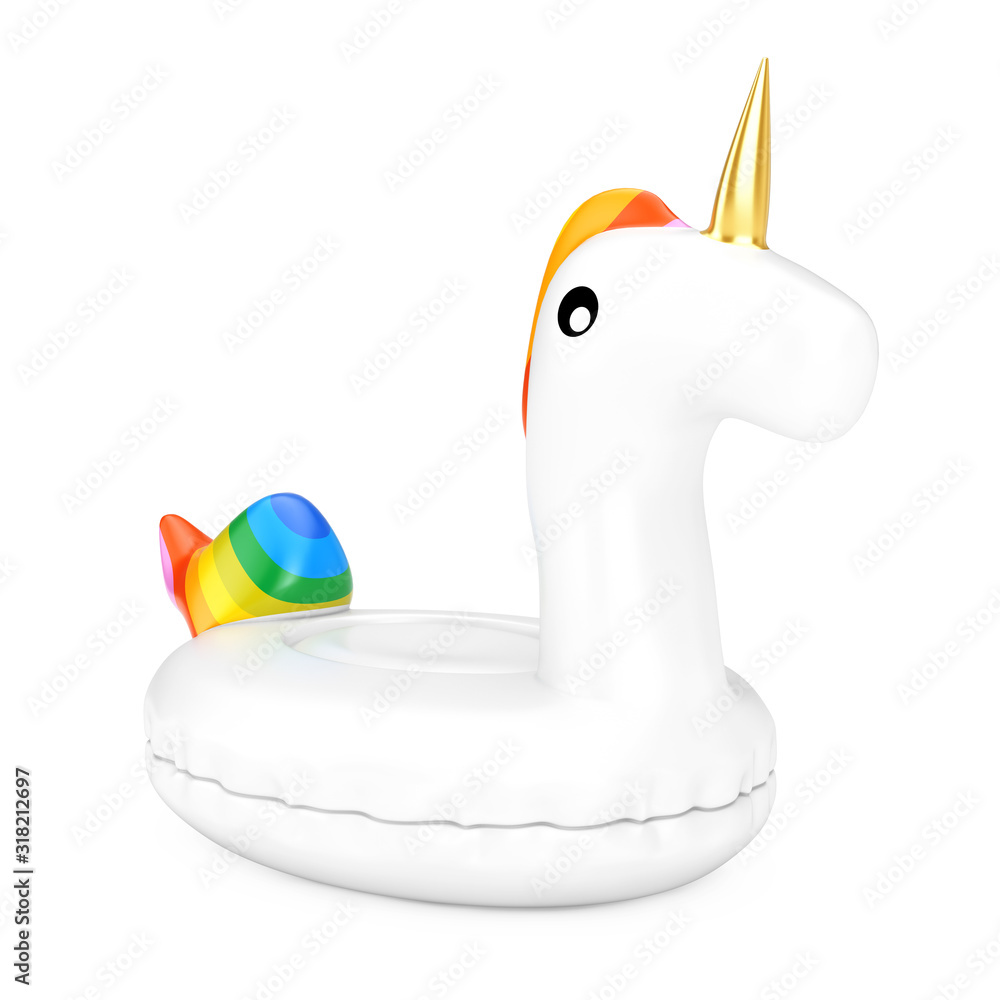 Fototapeta Funny Inflatable Unicorn Ring for Summer Pool. 3d Rendering