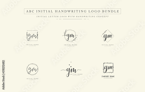 Initial letter G M GM bundle for identity and logo. Vector logo template with handwriting and signature style. © D'Graphic Studio