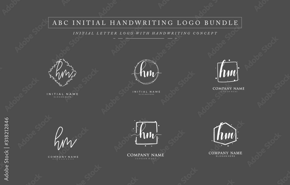Initial letter H M HM bundle for identity and logo. Vector logo template with handwriting and signature style. Initial letter H M HM bundle for identity and logo. Vector logo template with handwriting and signature style.