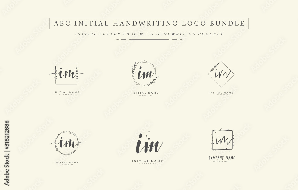 Initial letter I M IM bundle for identity and logo. Vector logo template with handwriting and signature style.