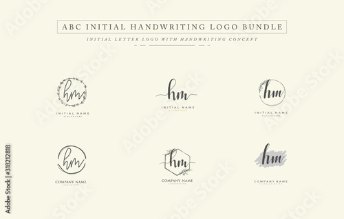 Initial letter H M HM bundle for identity and logo. Vector logo template with handwriting and signature style.