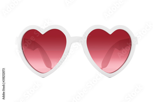 White Beach Sunglasses in Heart Shape with Pink Glasses. 3d Rendering