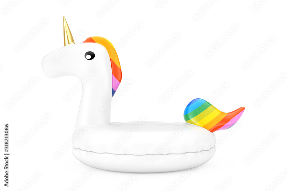 Fototapeta Funny Inflatable Unicorn Ring for Summer Pool. 3d Rendering