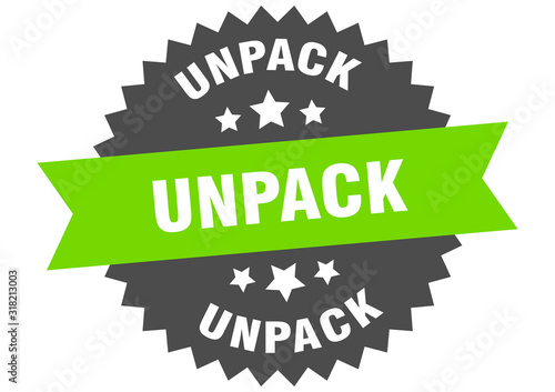unpack sign. unpack circular band label. round unpack sticker
