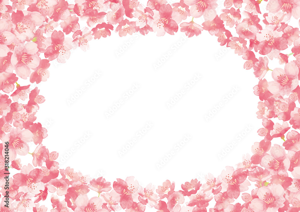 桜の水彩フレーム背景イラスト-Watercolor cherry blossom frame 桜の水彩フレーム背景イラスト-Watercolor cherry blossom frame