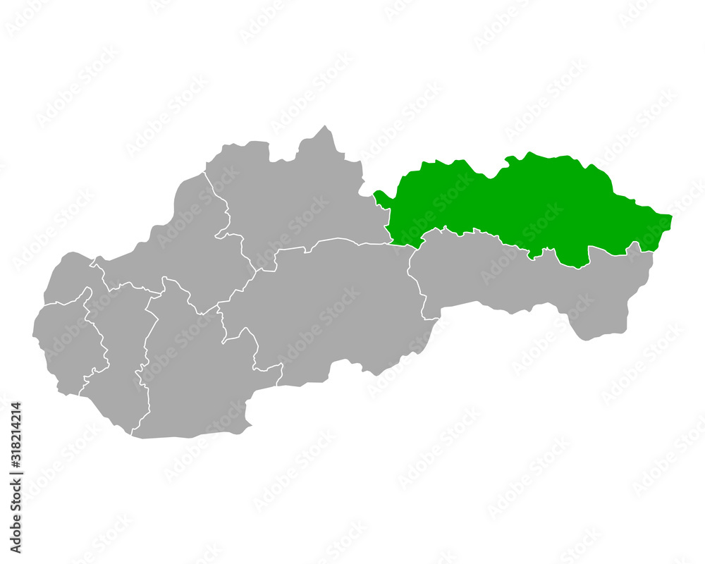 Karte von Presovsky kraj in Slowakei
