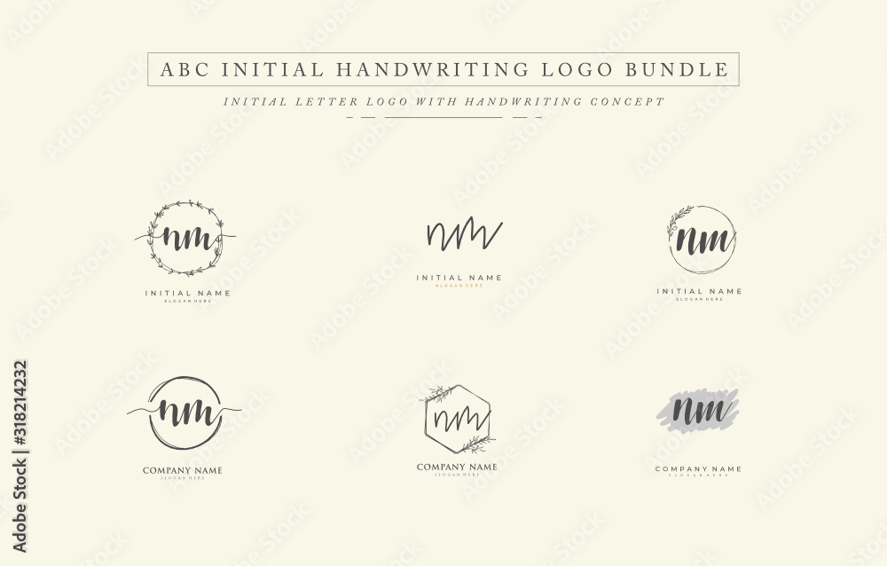 Initial letter N M NM bundle for identity and logo. Vector logo template with handwriting and signature style. Initial letter N M NM bundle for identity and logo. Vector logo template with handwriting and signature style.