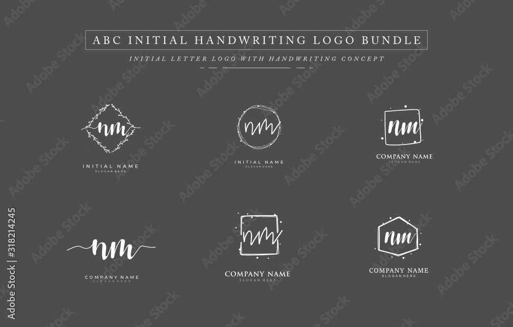 Initial letter N M NM bundle for identity and logo. Vector logo template with handwriting and signature style.