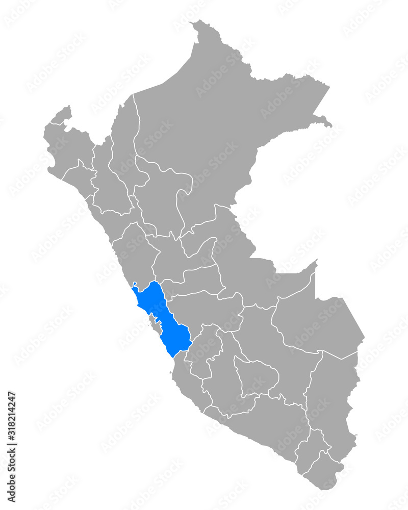 Obraz premium Karte von Region Lima in Peru