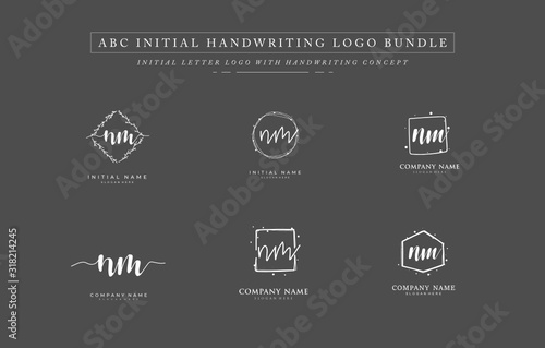 Initial letter N M NM bundle for identity and logo. Vector logo template with handwriting and signature style.