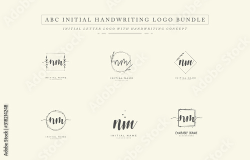 Initial letter N M NM bundle for identity and logo. Vector logo template with handwriting and signature style. © D'Graphic Studio