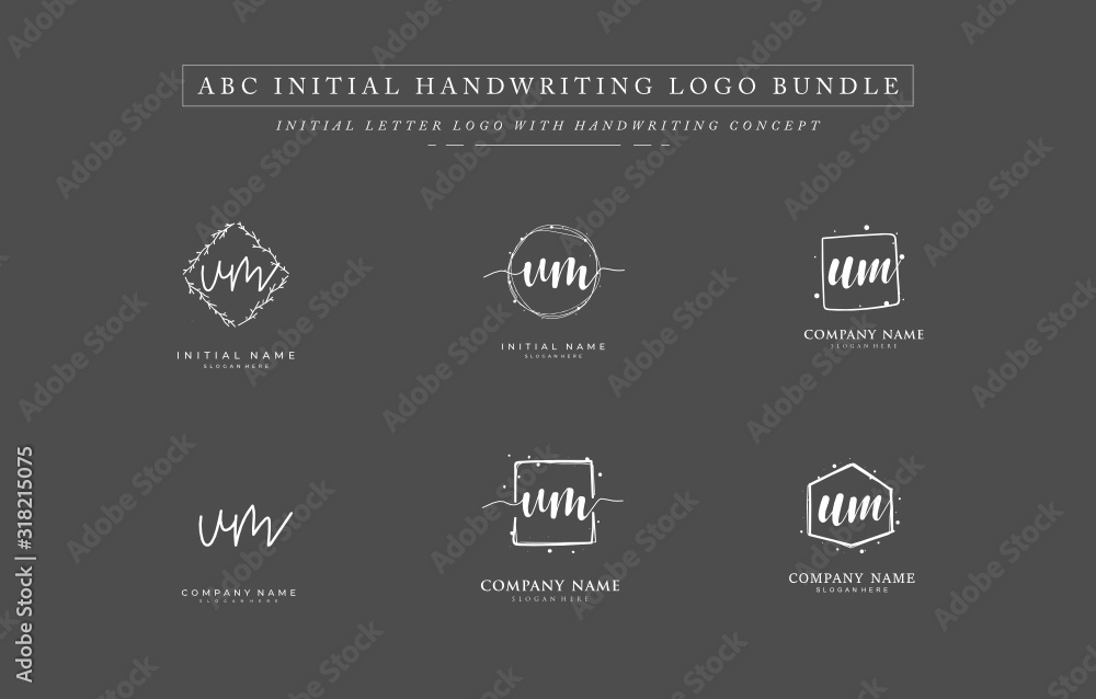Fototapeta premium Initial letter U M UM bundle for identity and logo. Vector logo template with handwriting and signature style.