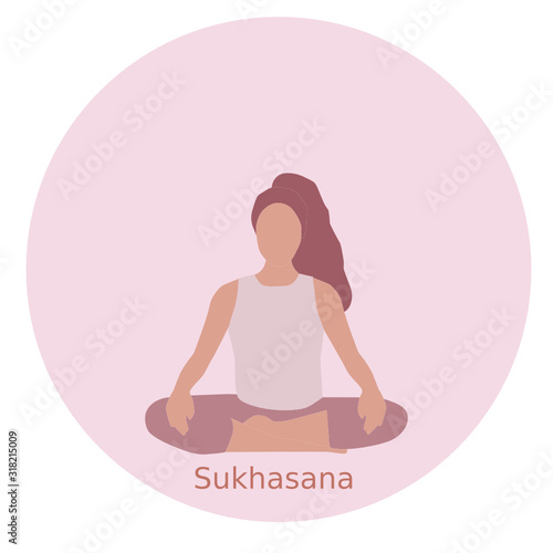 Sukhasana female pose, Woman sports fit, yoga logo vector