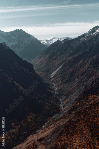 Autumn landscape in mountain valleys