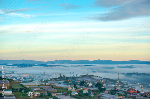 nice landscape ò da lat city, the city in fog and sun © trong