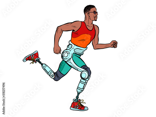 disabled african man running with legs prostheses
