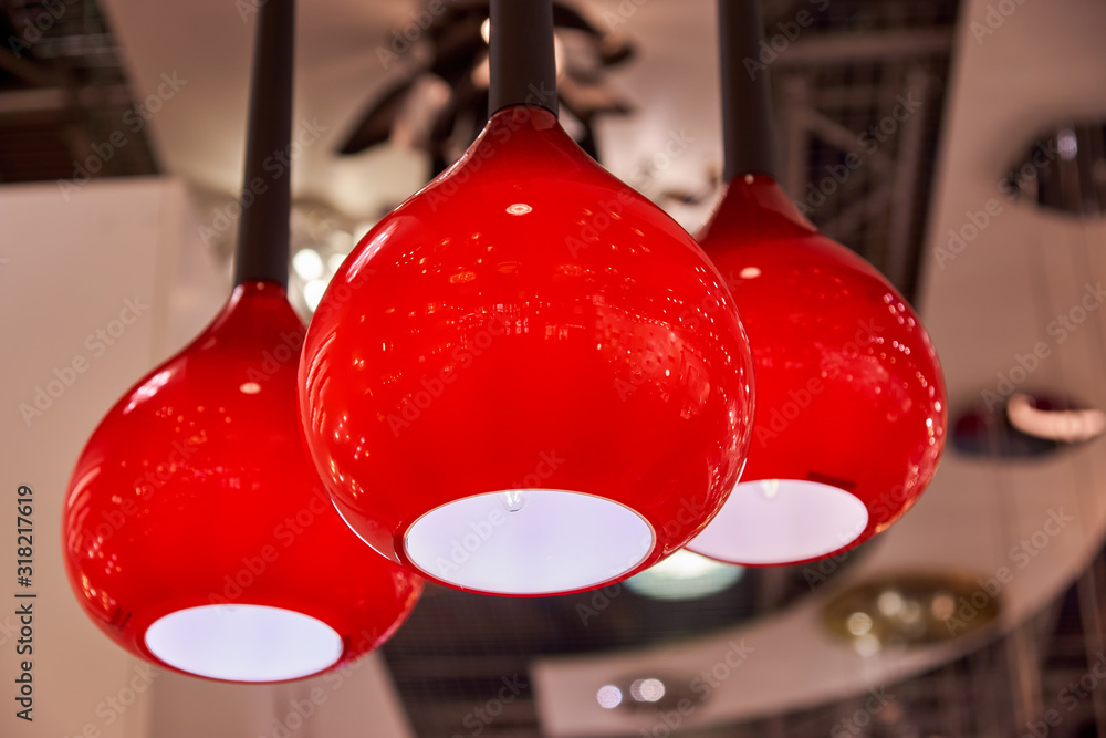 Stylish red lighting lamps at the exhibition
