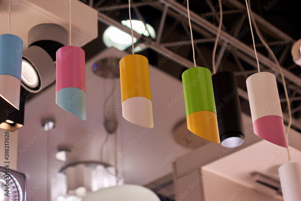 Stylish colored lighting lamps. Design solution