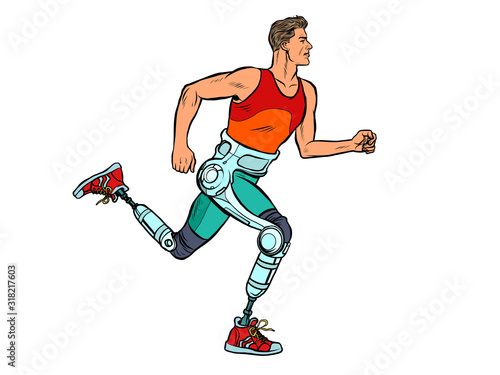 disabled man running with legs prostheses