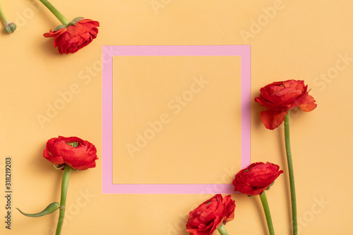 Flat lay with copy space summer tropical concept. Minimal nature flat lay. Re...