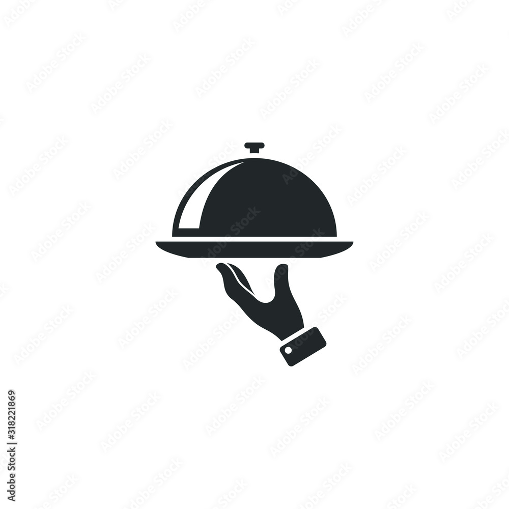 tray on a hand of hotel room service icon template color editable. Covered food tray symbol vector sign isolated on white background illustration for graphic and web design. tray on a hand of hotel room service icon template color editable. Covered food tray symbol vector sign isolated on white background illustration for graphic and web design.