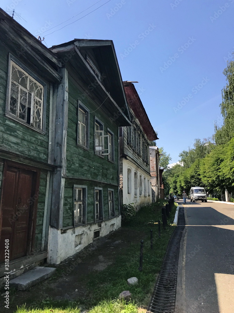 Old merchant houses in the city of Plyos, Russia.