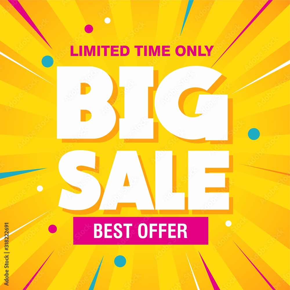 Colorful Big Sale Banner Design with Yellow Background Template Vector for advertising, social media, web banner