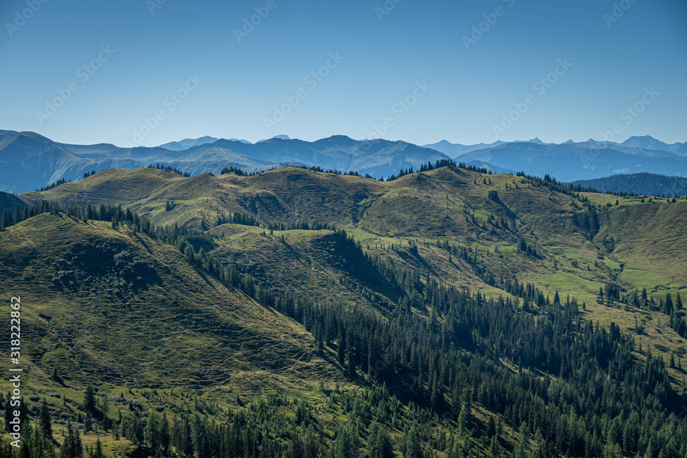 view over the Alps mountain panorama with view of the schneeberg hochkönig in Austria