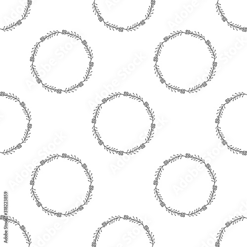 Seamless pattern with horizontal black-and-white meadow plants on white background. Endless background for your design. Vector image.