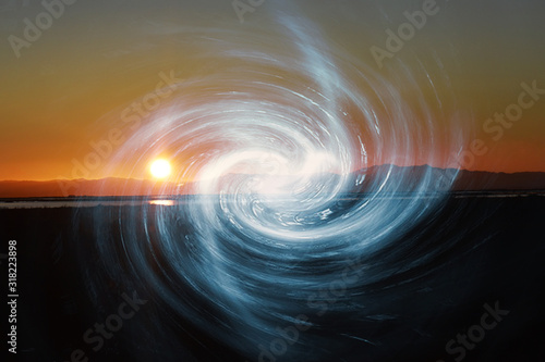 Beautiful Abstract Art With Sunrise & Spiral Galaxy 