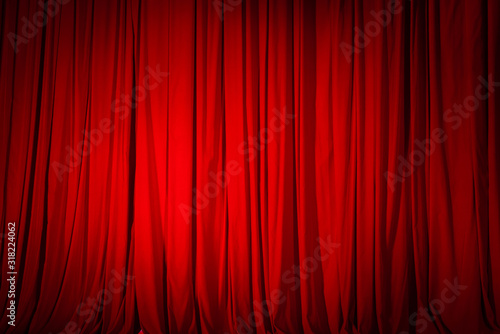 Closed red curtain in the theater, background texture