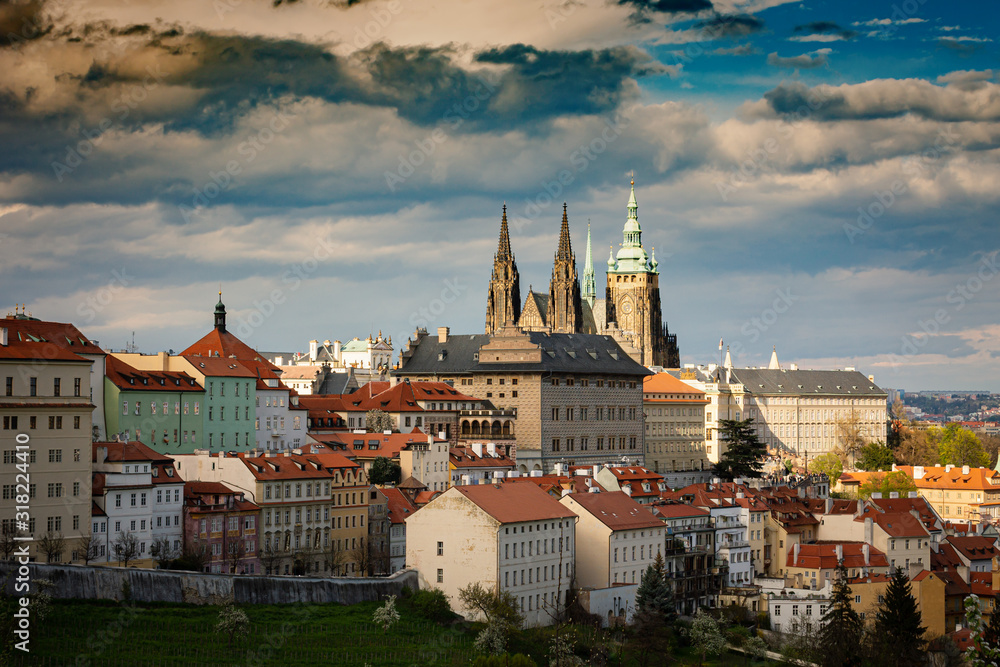 Prague City View with Ancient Cathedral - Capital City of Czech Republic - Czechia