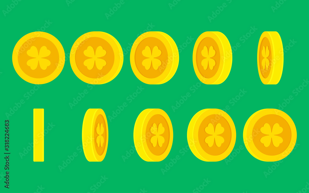 Coin with Four-leaf Clover rotating animation sprite sheet on plain  background Stock Vector | Adobe Stock