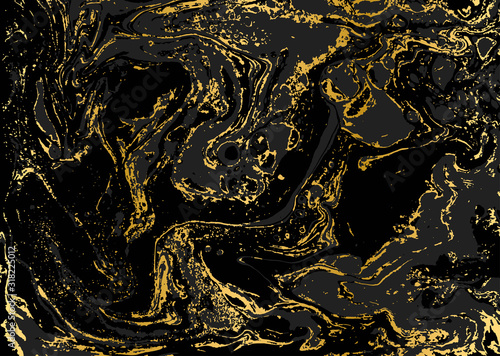 Minimalistic gold and black marble pattern. Agate ripple background. © anya babii