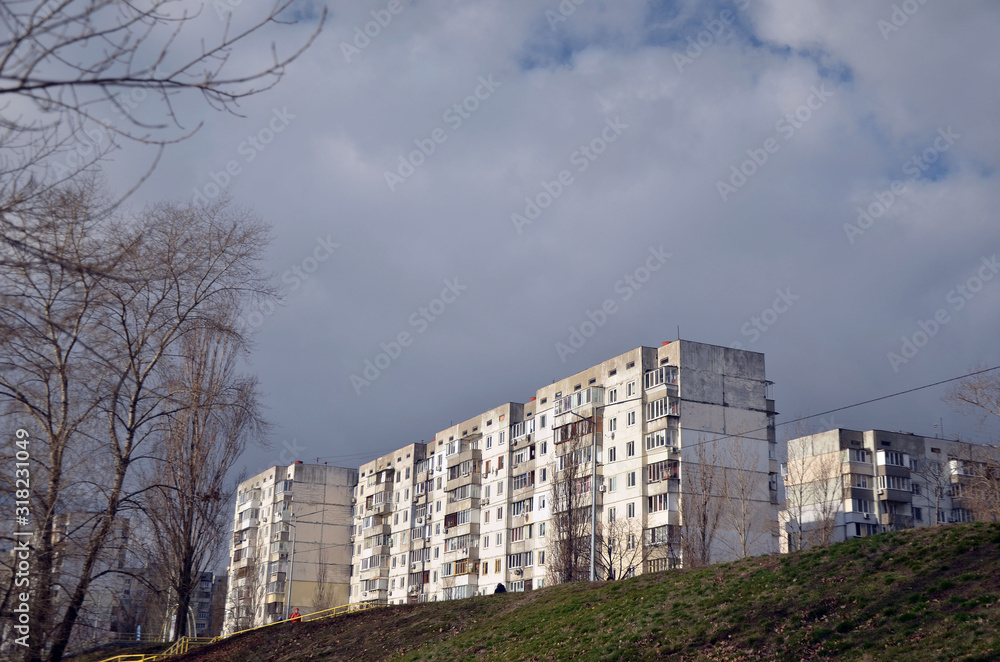 Fototapeta premium Modern residential area in Kiev. Exterior.