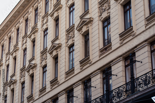 Windows in old european buildings. Cityscape for tourism