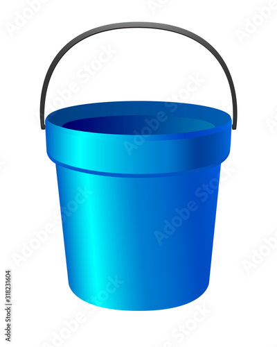 Blue Bucket - full color vector illustration. Plastic or metal bucket - vector template. Gardening and household equipment - bucket with handle