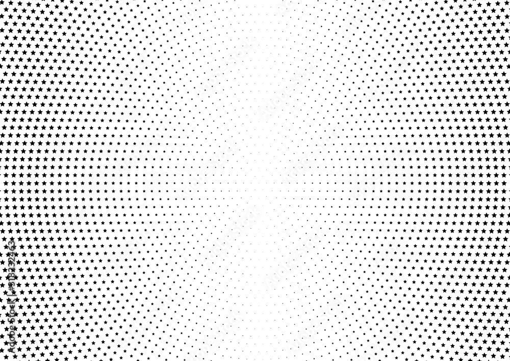 Abstract halftone dotted background. Monochrome pattern with stars.  Vector modern futuristic texture for posters, sites, business cards, postcards, labels and stickers. Design mock-up layout.