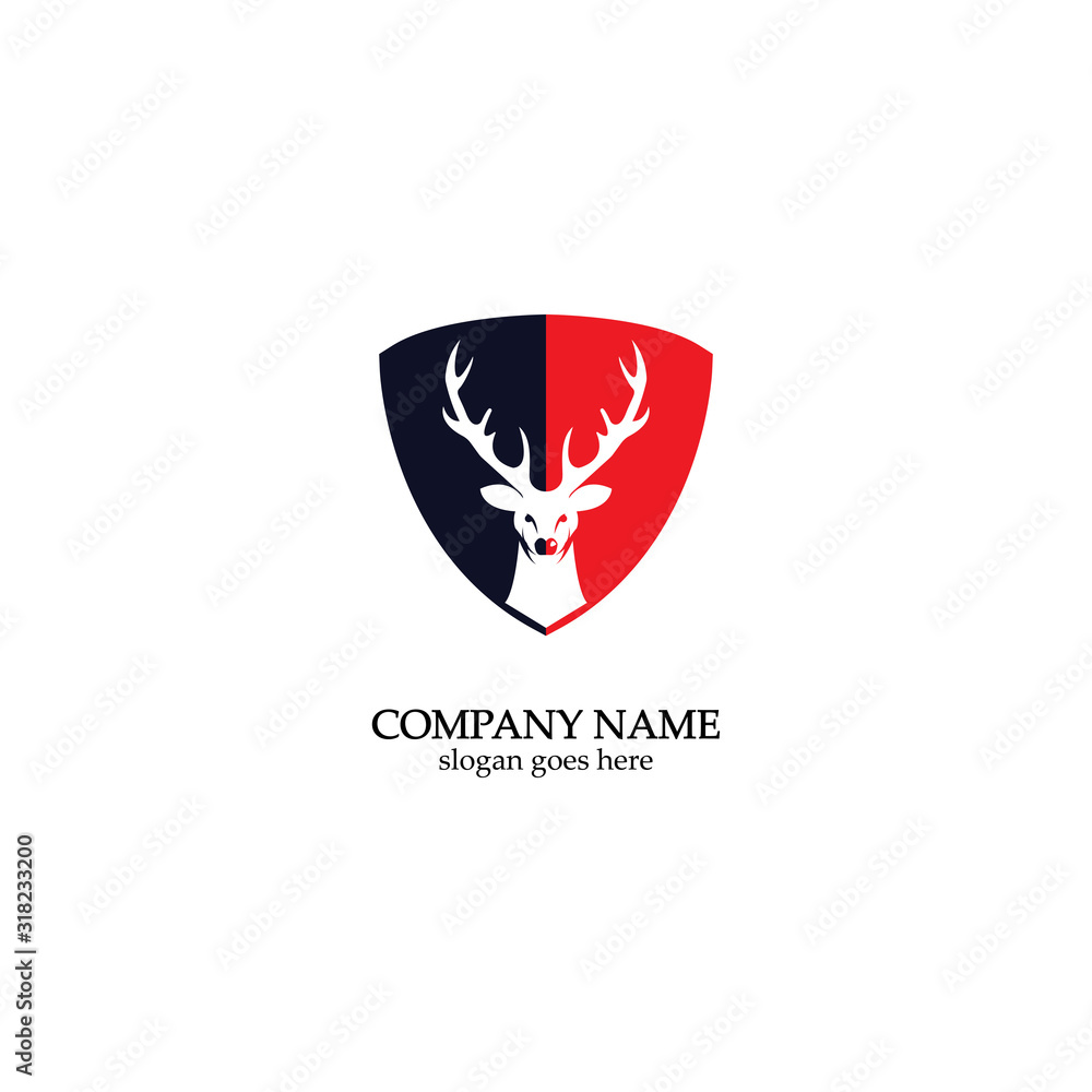 Fototapeta premium Deer hunter with shield logo design, Wild animal vector, Head deer illustration