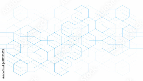 Abstract lines and dots connect on white background. Technology connection digital data and big data concept.