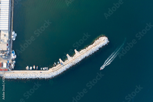 Aerial view of harbor of boats in Kavala, Greece. © erika8213