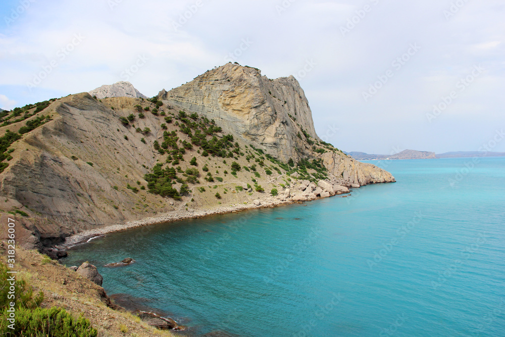summer landscape with stone mountain and sea in Crimea. summer landscape with stone mountain and sea in Crimea.