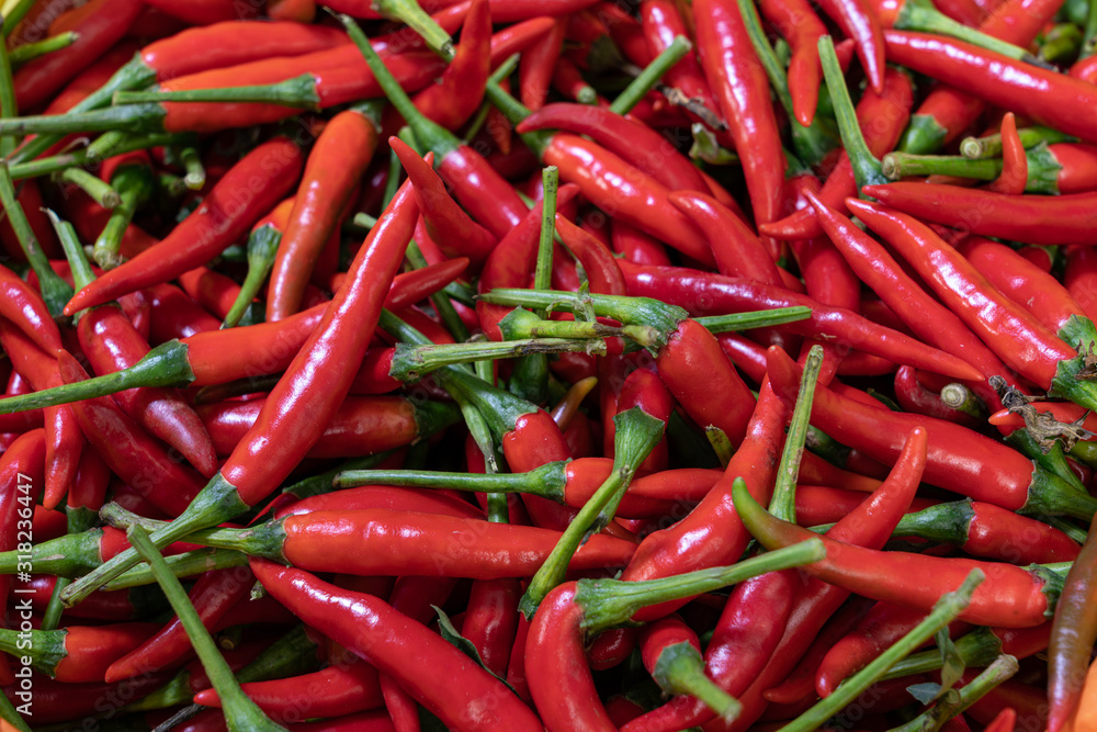 Full macro photo of Thai red chilli.