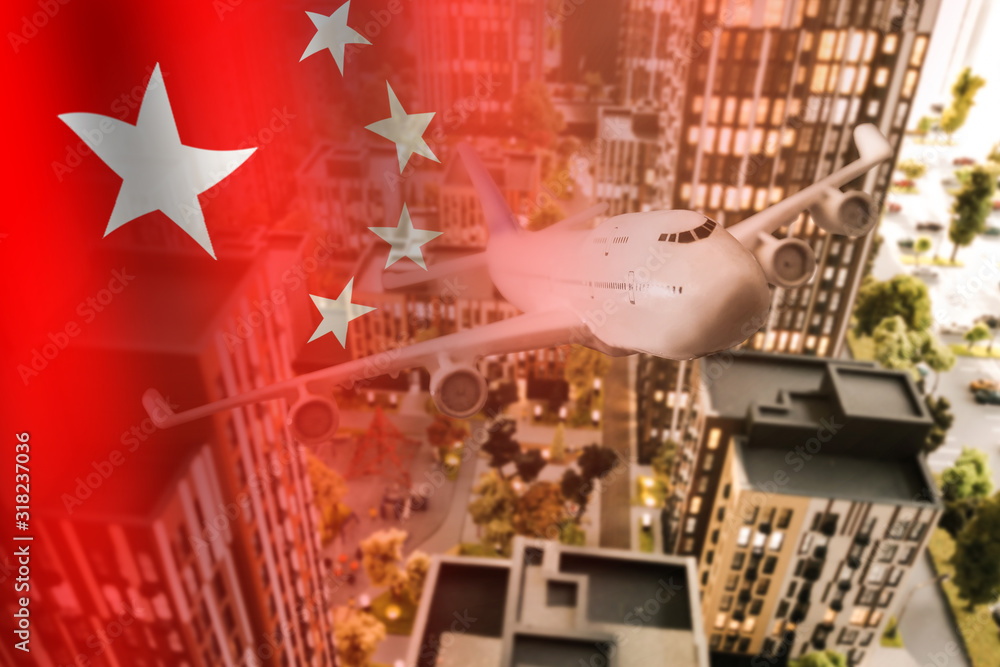 Obraz premium chinese virus, airplane, china flag